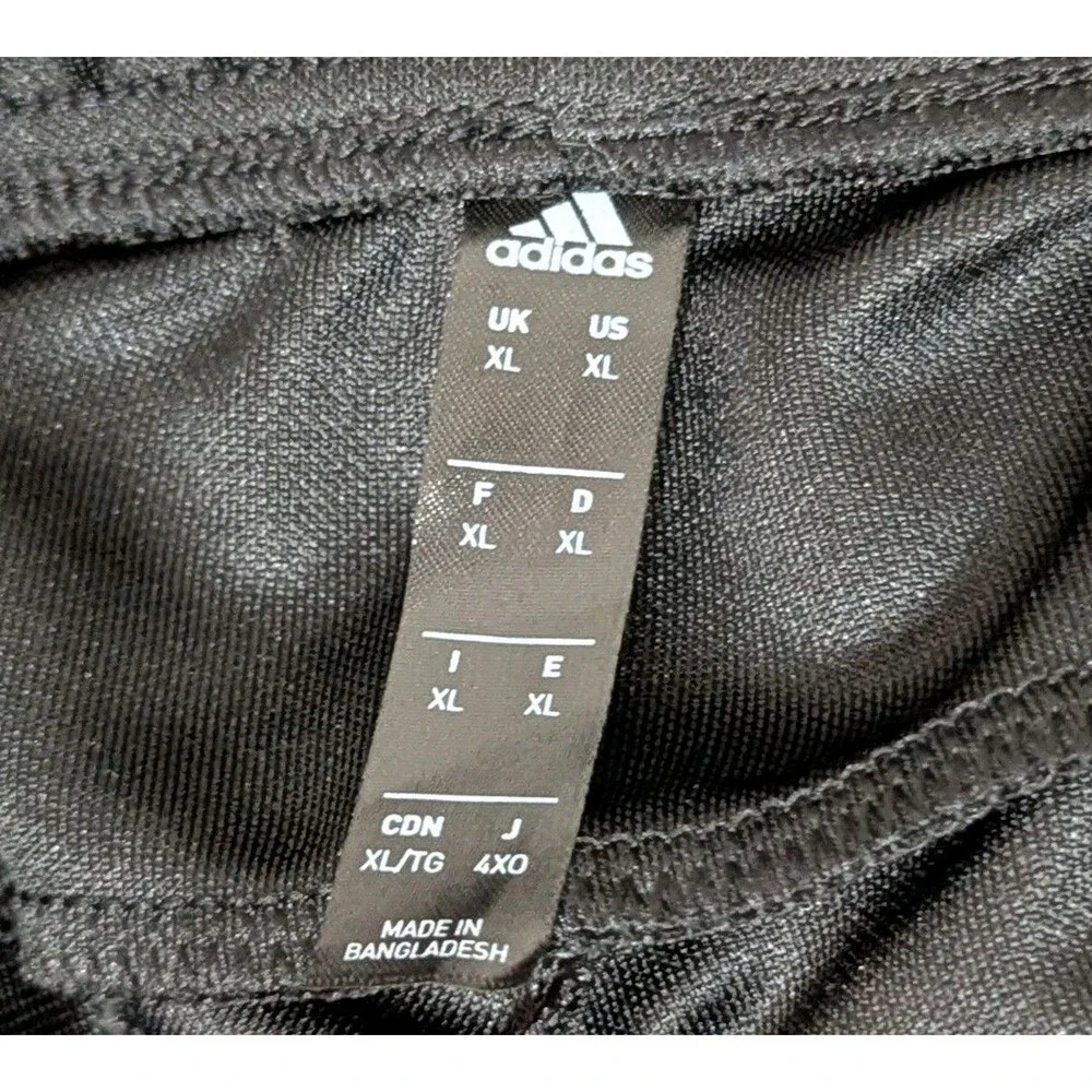 adidas Track Pants Mens XL Black Three Stripe Logo Joggers Drawstring Zip Legs